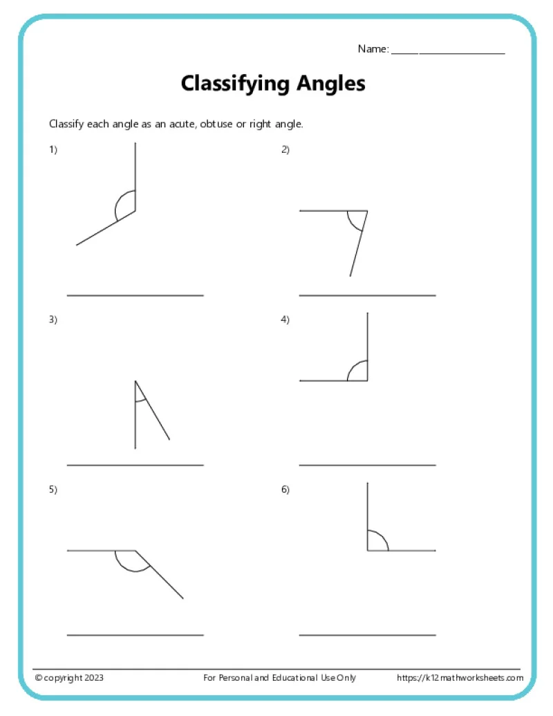 Right Angles Geometry worksheet for fourth graders featuring various right angle problems
