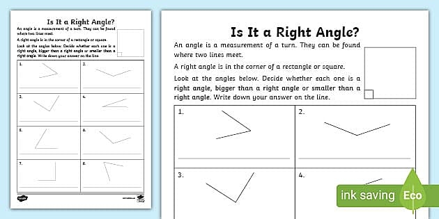 Right Angles Geometry worksheet for fourth graders featuring various exercises