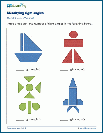 Right Angles Geometry worksheet for fourth graders focusing on mixed operations
