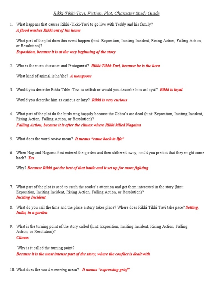 Reading Comprehension: Rikki-tikki-tavi worksheet for Sixth Grade