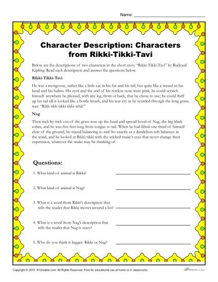 A sixth-grade student reading a passage about Rikki-tikki-tavi the mongoose with comprehension questions below