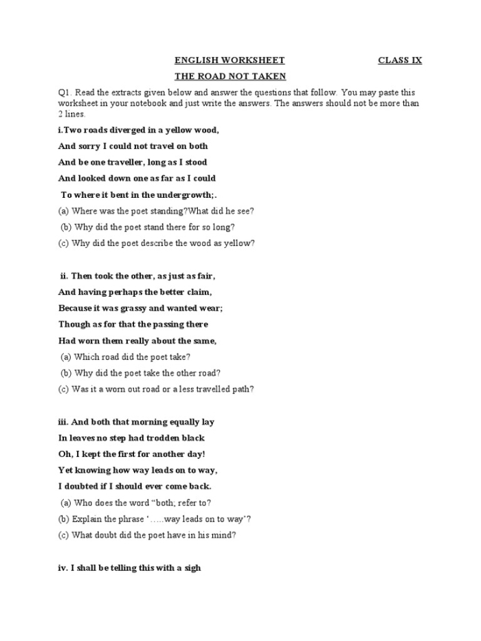 Sixth grade reading comprehension worksheet featuring Robert Frost poetry exercises