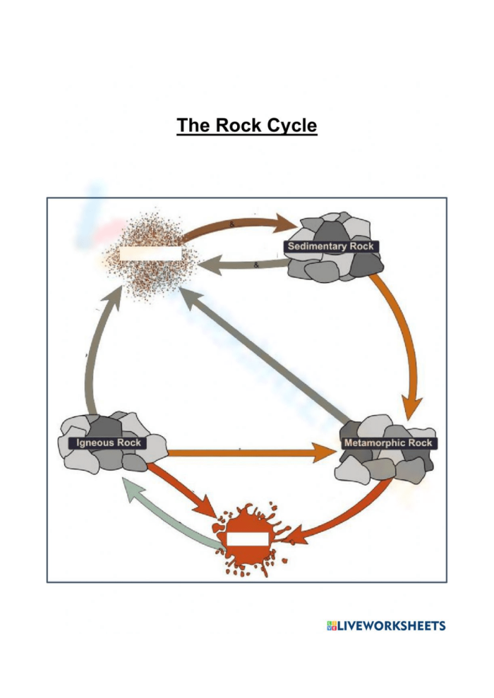 What is the Rock Cycle Worksheet 18 Third grade science worksheet explaining the rock cycle with colorful diagrams and key vocabulary terms