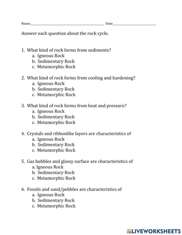 Students actively engaging with the Rock Cycle Energy Flow worksheet for sixth grade. Worksheet illustrating the concepts of the rock cycle and energy transfer in geology.