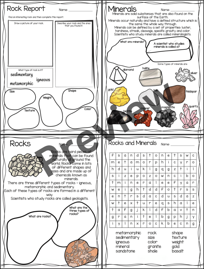 A fourth grade Earth and Space science worksheet illustrating different types of rock formations
