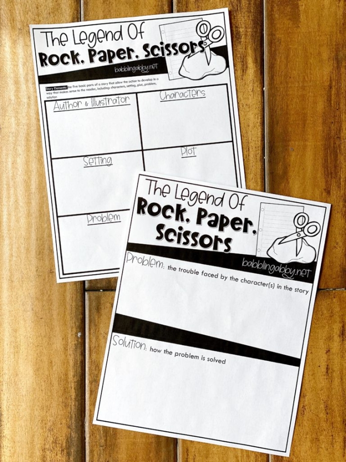 Fifth grade student analyzing the mathematical outcomes of a Rock Paper Scissors game on a printable worksheet