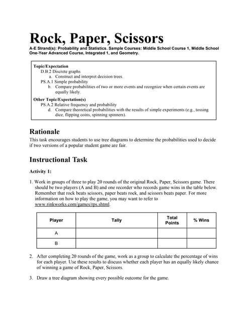 Fifth grade student calculating the mathematical probability of outcomes for a game of Rock Paper Scissors
