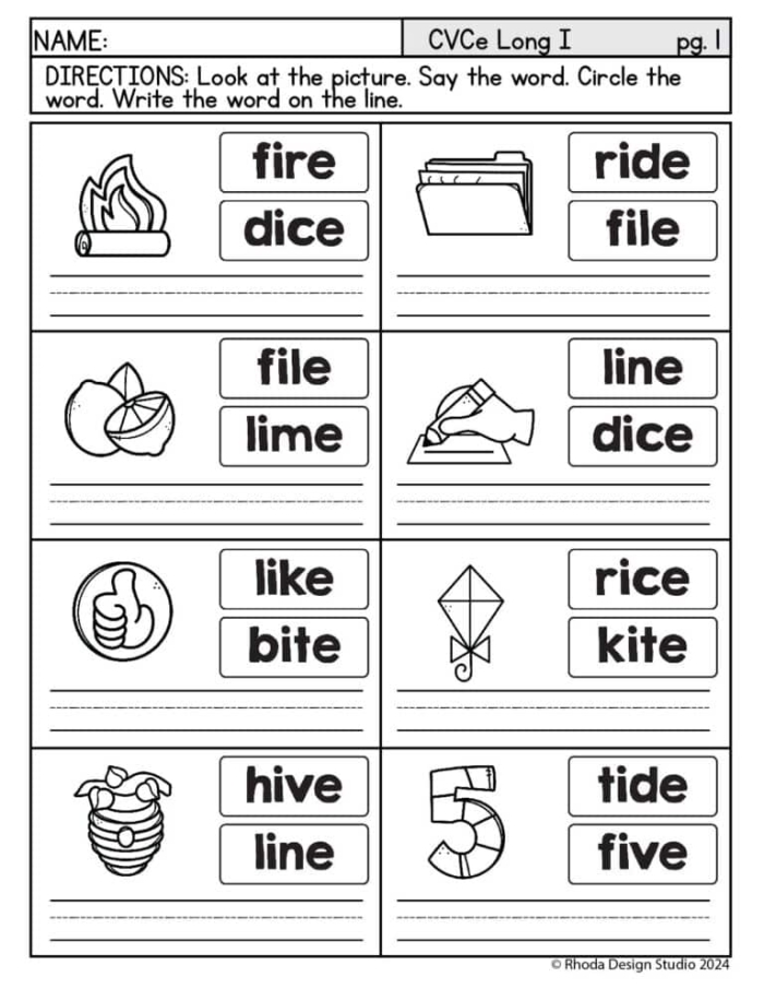 Engaging Roll a Word activity for first graders to enhance their reading skills Long I CVCe worksheet featuring a dice for word building and vocabulary growth