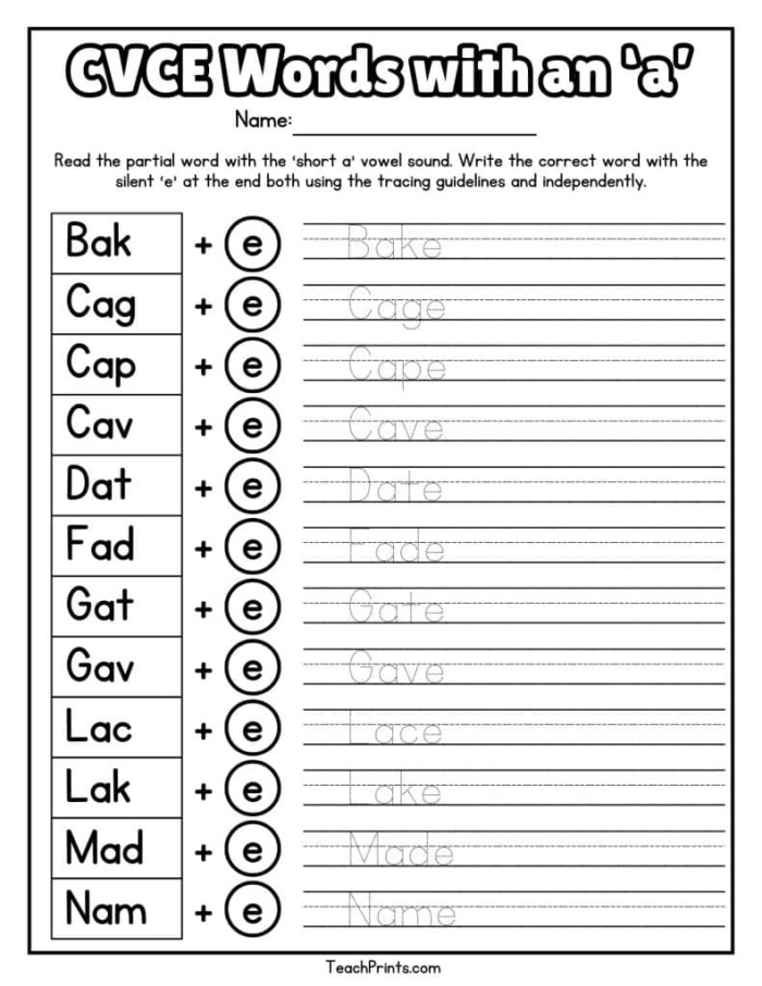 Students rolling dice to create long A CVCe words on a phonics worksheet activity