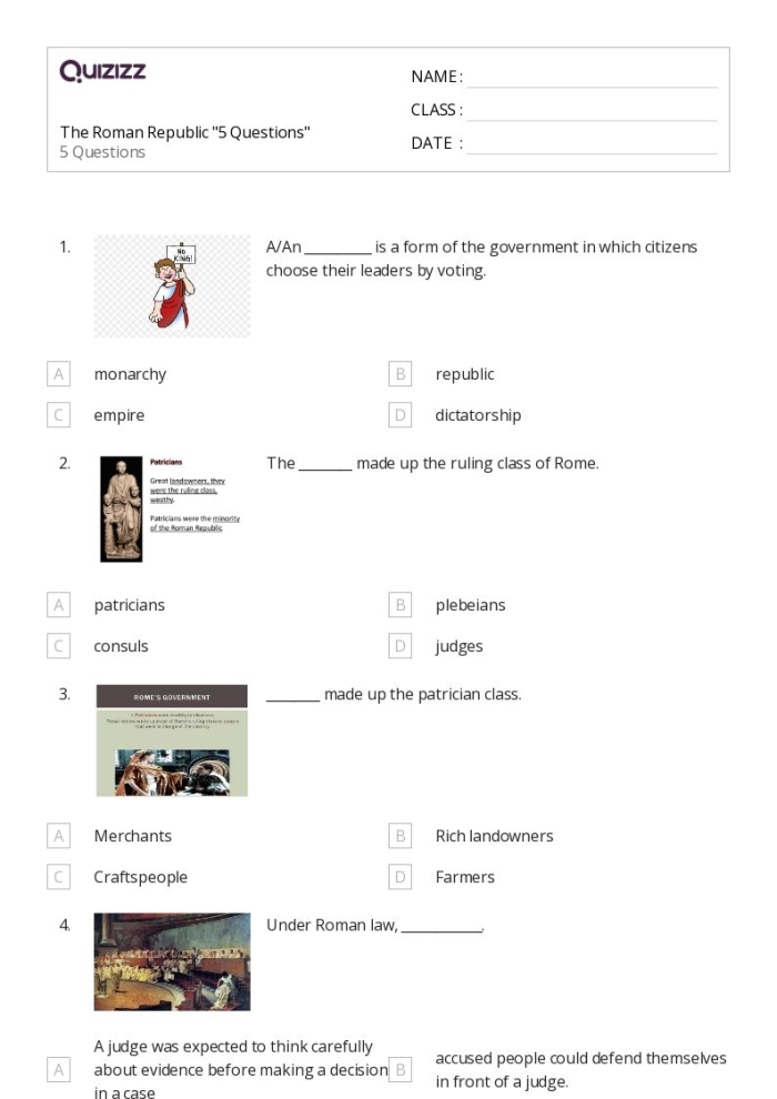 Visual guide to the Roman Republic: Structure worksheet for social studies Worksheet illustrating the structure of the Roman Republic for sixth graders