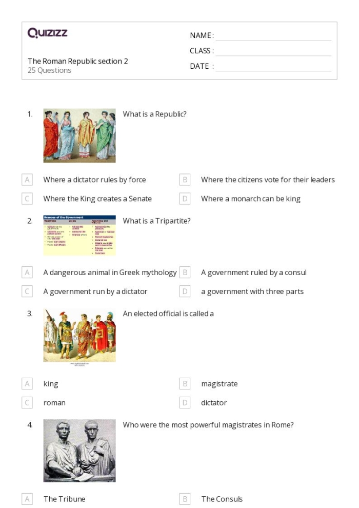Educational resource on the Roman Republic: Structure worksheet Worksheet illustrating the structure of the Roman Republic for sixth graders
