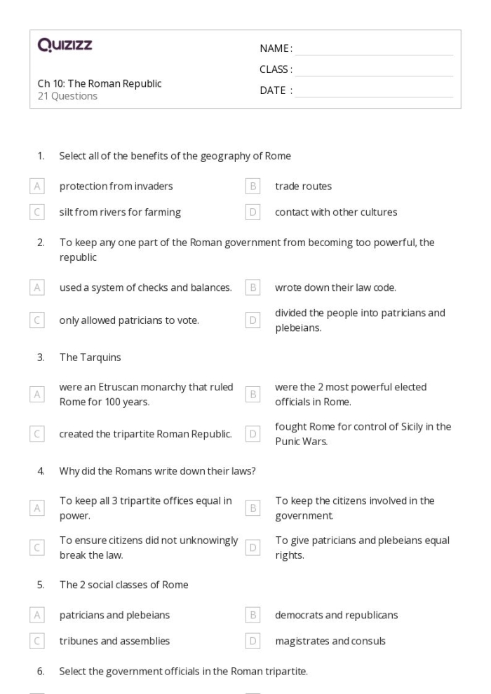 Place Value worksheet for Sixth Grade Detailed worksheet illustrating the structure of the Roman Republic for sixth graders. Educational resource for understanding the Roman Republic's organization in social studies.