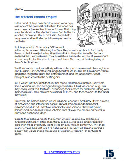 Sixth grade students comparing governmental systems of the Roman Republic and United States on a two-page worksheet activity