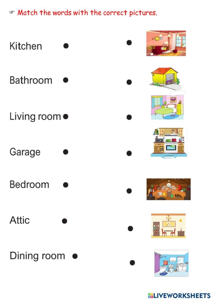 Worksheet featuring different rooms in a house for addition practice