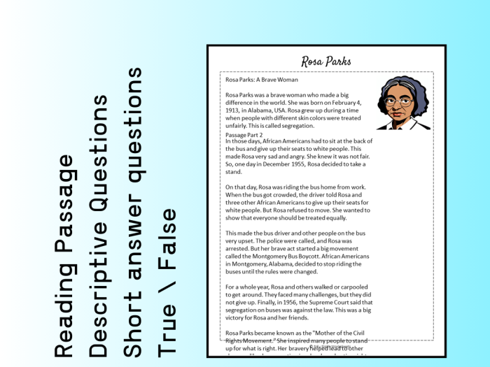 Worksheet featuring Rosa Parks for second graders to explore her impact on civil rights