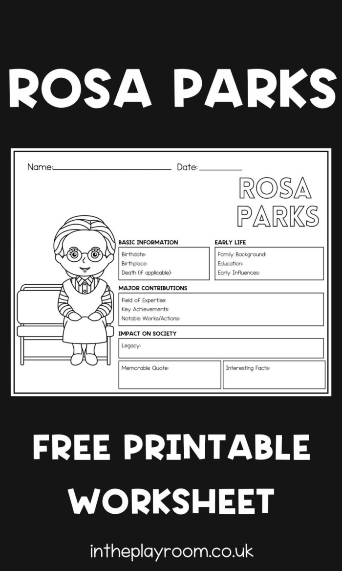 Second grade algebra worksheet featuring a short biography of civil rights leader Rosa Parks