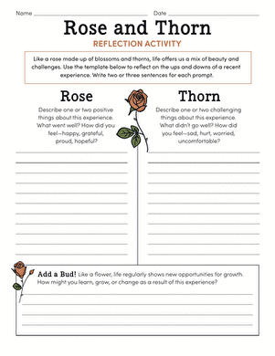 Sixth grade student completing a Rose and Thorn reflection worksheet to build social emotional skills