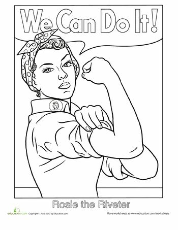 Coloring page featuring Rosie the Riveter as a symbol of empowerment for kids Rosie the Riveter coloring page worksheet for second graders focusing on addition
