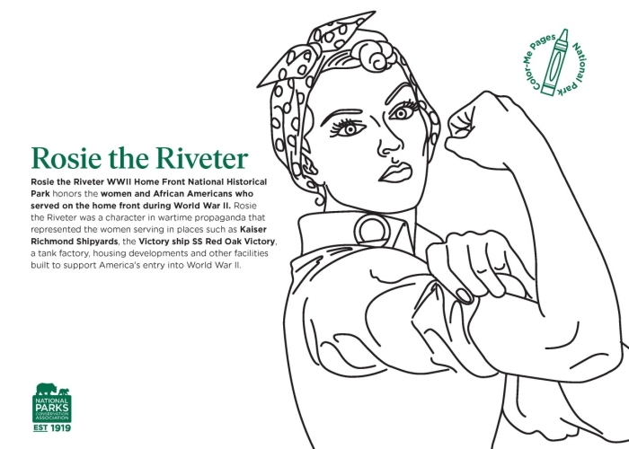 Coloring page featuring Rosie the Riveter, an icon of female empowerment and strength Rosie the Riveter coloring page worksheet for second graders focusing on addition