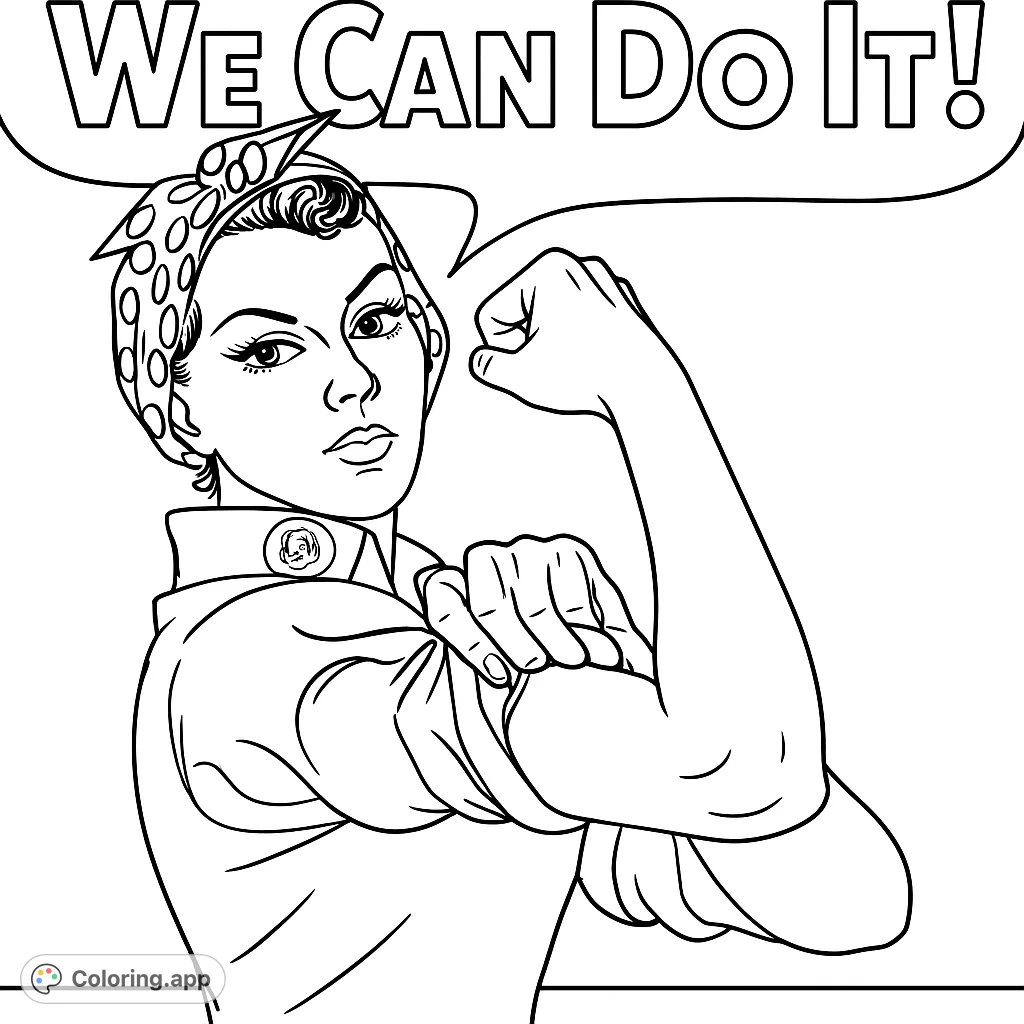Coloring worksheet featuring Rosie the Riveter as a symbol of female empowerment Rosie the Riveter coloring page for second graders focusing on addition skills