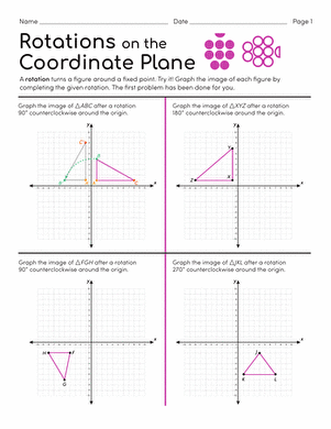 Students engaging with a worksheet on rotations of figures in the coordinate plane