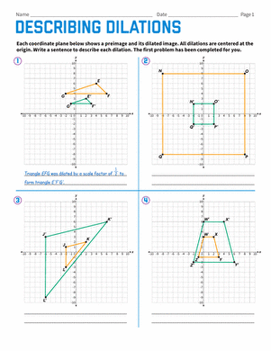 Transformations on the Coordinate Plane Rotations Handout 23 Eighth grade math worksheet showing examples of coordinate plane rotations