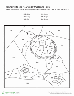 Third Grade Sea Turtle Rounding Color by Number Worksheet 18 Rounding Color by Number Sea Turtle and Sea Stars worksheet for third grade math practice
