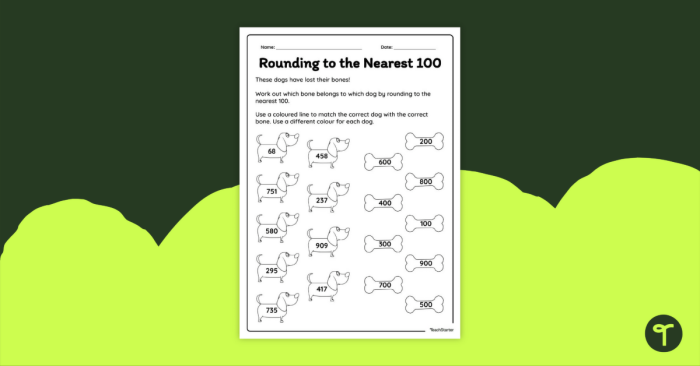 Rounding Color by Number Sea Turtle and Sea Stars Worksheet 4 Third grade math worksheet featuring a sea turtle and starfish for practicing rounding numbers to the nearest hundred