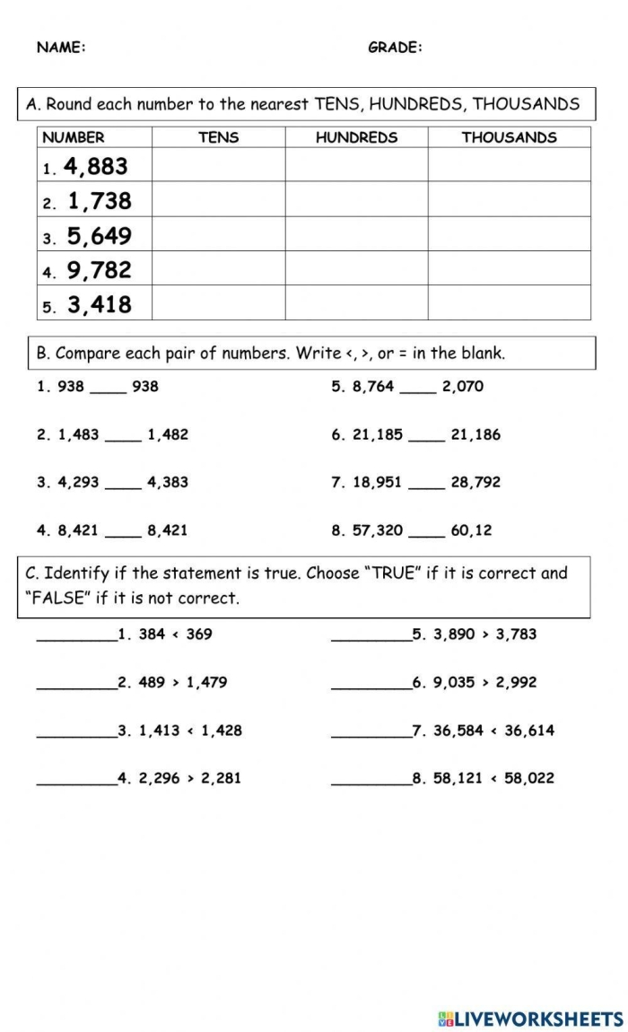 Fifth grade students practicing rounding decimals and fractions to the nearest whole number on worksheet 18
