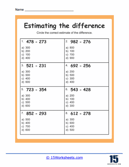 Third grade math worksheet showing rounding problems where students estimate sums by rounding two numbers before adding them together