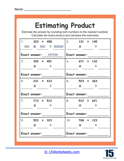 Third grade math worksheet showing rounding practice problems for estimating sums of two numbers