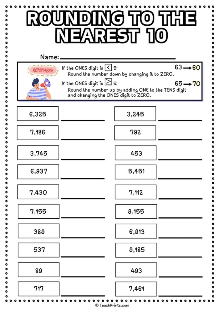 Rounding to the Nearest 10 Worksheet 13 Third grade math worksheet for practicing rounding numbers to the nearest ten