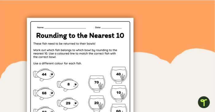 Rounding to the Nearest 10 Worksheet Number 23 Third grade math worksheet featuring practice problems for rounding numbers to the nearest ten