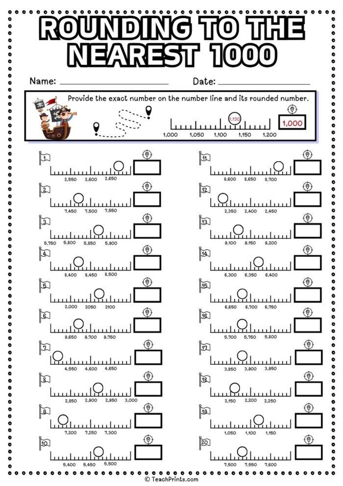 Practice rounding to the nearest thousand with this engaging worksheet for third graders Rounding to the Nearest Thousand worksheet for third-grade students focusing on measurement skills