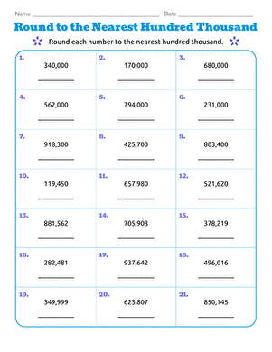 Worksheet image for rounding to the nearest thousand in a fun learning format Rounding to the nearest thousand worksheet for third graders practicing measurement skills