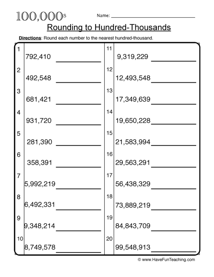 Kids engaged in rounding numbers on the Let's Go Rounding! worksheet for third graders