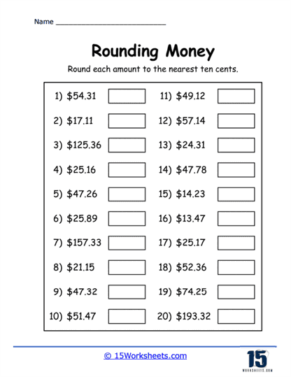 Third grade math worksheet for practicing rounding numbers to the nearest ten and hundred