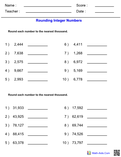 Rounding to the Nearest Ten Hundred and Thousand Practice Worksheet 12 Third grade math worksheet for rounding numbers to the nearest ten hundred and thousand