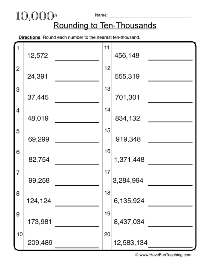 Kids engaging with the Let's Go Rounding! worksheet focused on rounding numbers. Educational resource for third graders to practice rounding skills.