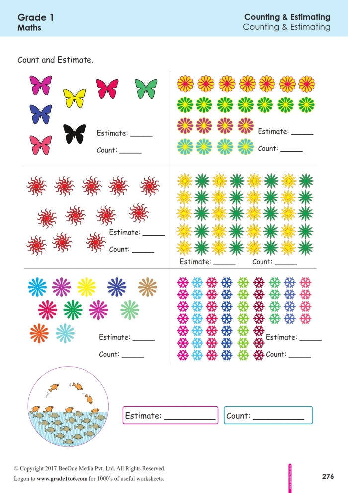 Third grade math worksheet showing rounding and estimation problems with sweet themed illustrations for calculating sums