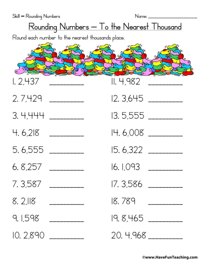 Rounding Around the World worksheet for third graders focusing on rounding three-digit numbers. Educational resource for practicing rounding to the nearest hundreds, tens, and ones.