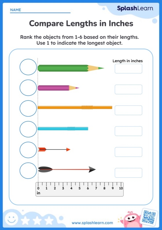 Second grade student using a ruler to measure colored pencils in both centimeters and inches on a measurement worksheet