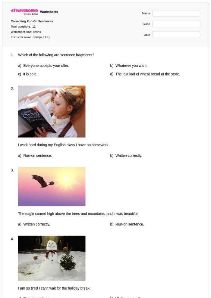 Fourth grade students practicing grammar skills on a geography themed correcting run-on sentences worksheet