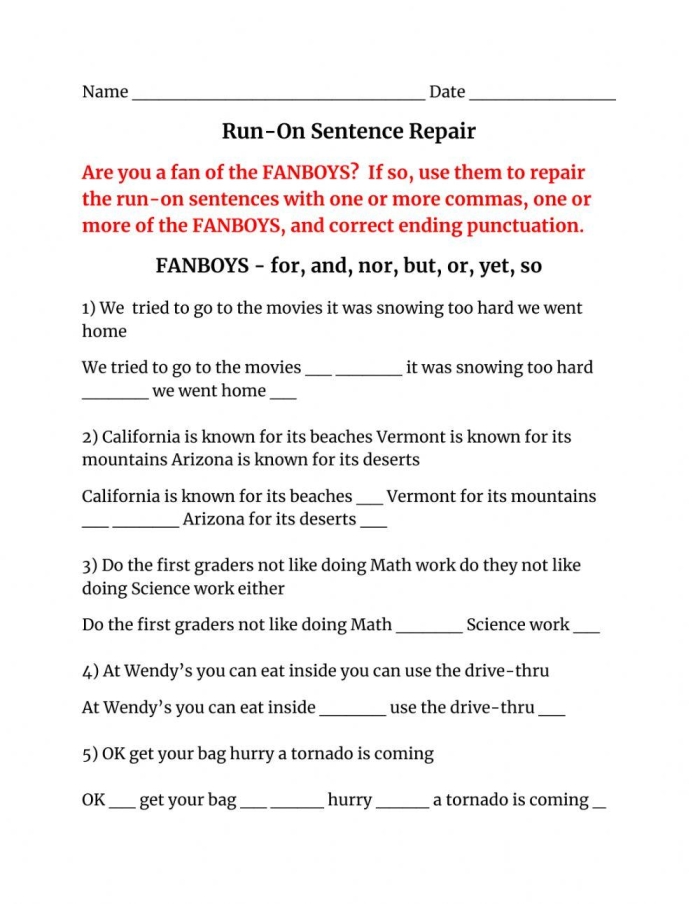 Fourth grade students revising run-on sentences in geography lesson activity 10