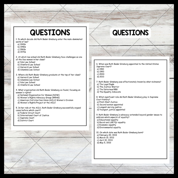 Ruth Bader Ginsburg Biography Addition Worksheet for Grade 5 Image 13 Fifth grade math worksheet featuring a short biography of Supreme Court Justice Ruth Bader Ginsburg with addition problems
