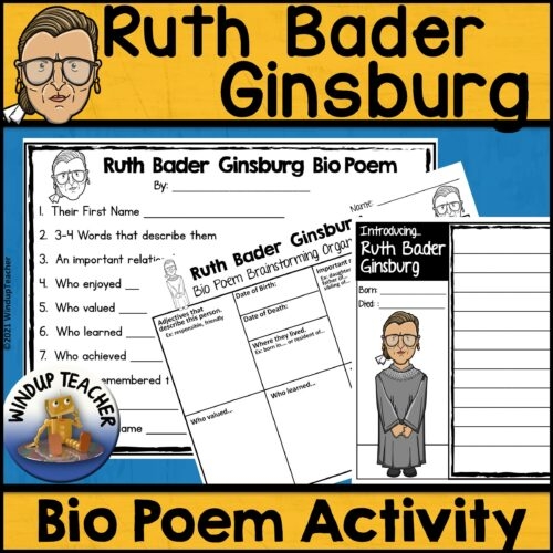 Ruth Bader Ginsburg Biography Worksheet Number Nine for Fifth Grade Math Practice Fifth grade biography worksheet about Ruth Bader Ginsburg featuring addition problems for students