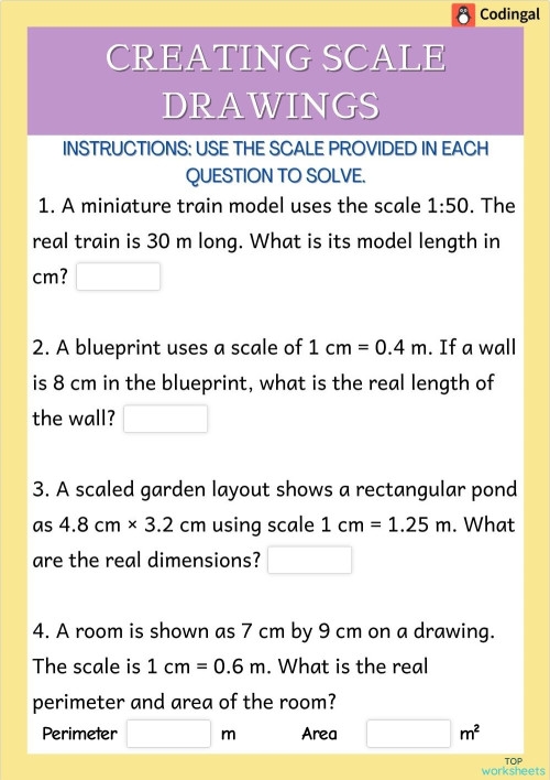 Find Areas Using Scale Drawings Practice Worksheet 23 Seventh grade student working on a geometry worksheet about calculating area using scale drawings