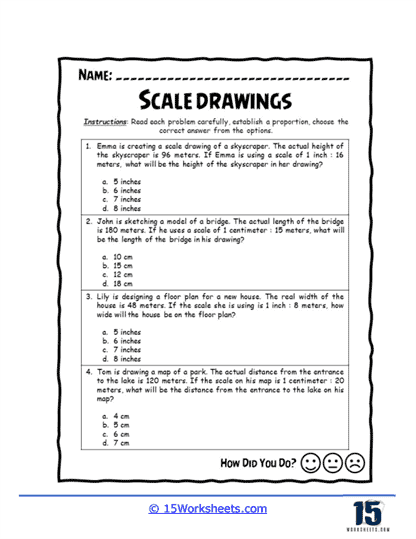 Find Areas Using Scale Drawings Practice Worksheet 6 Seventh grade student solving geometry problems on a Find Areas Using Scale Drawings worksheet