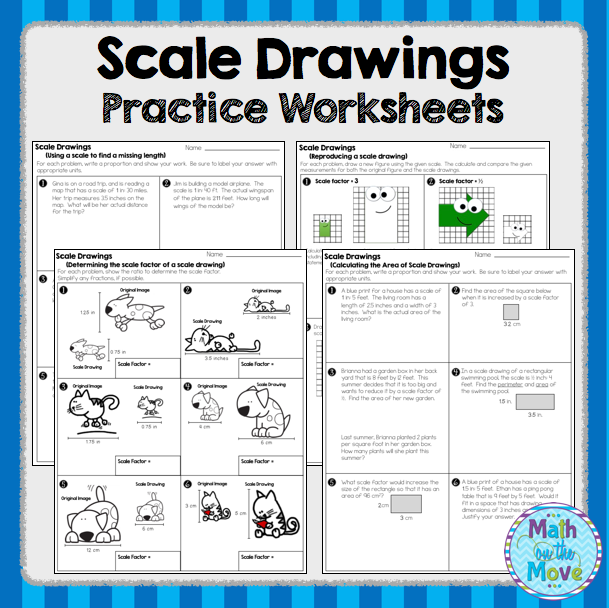 Seventh grade geometry worksheet for finding actual dimensions from scale drawings