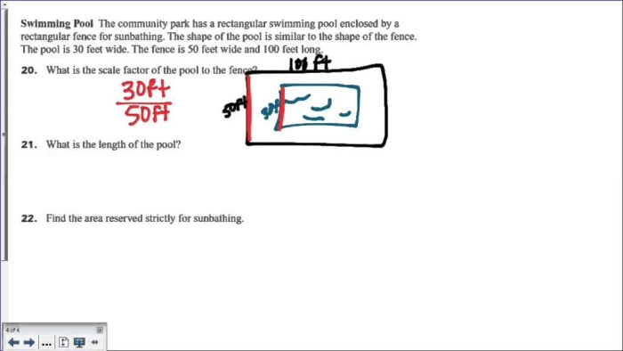 Seventh grade math worksheet showing floor plans with scale measurements for calculating actual room areas